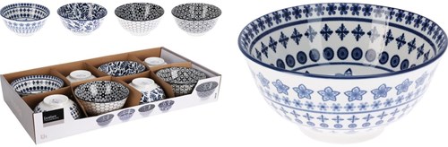 Excellent Houseware ciotola in porcellana blu-bianca Ø15,5xH7cm stoviglie