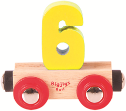 BigJigs vagone treno in legno numero 6 - giocattolo colorato per bambini