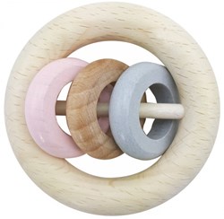 Hess sonaglio in legno per bebè rosa naturale con 3 anelli sostenibile