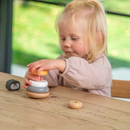 PolarB impilatore in legno pinguino giocattolo educativo multicolore-3