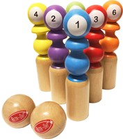 Retr-Oh Set da bowling in legno per bambini / gioco di birilli - 6 birilli & 2 palline-2