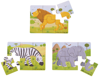 BigJigs puzzle animali safari - set puzzle in legno 3x6 pezzi-2