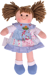 BigJigs bambola Sarah - bambola di stoffa vestito patchwork blu