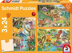 Schmidt puzzle 3 x 24 pezzi dinosauri - puzzle bambini cartone