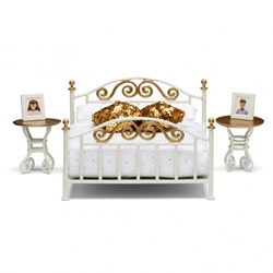 Lundby set camera da letto per casa delle bambole - bianco e rame - accessori