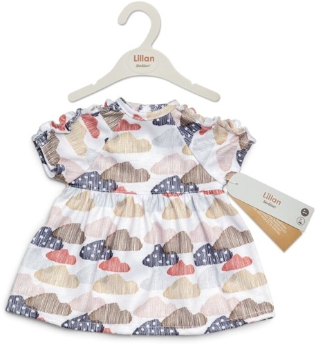 Skrallan Poppenkleding jurk met wolkjes (36-40cm)