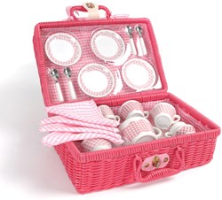 Tidlo set da tè picnic giocattolo in cestino - porcellana