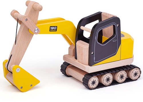 Tidlo escavatore in legno giocattolo - veicolo da costruzione resistente