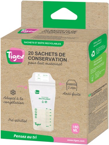Tigex sacchetti per la conservazione del latte materno 180ml - 20 pezzi - senza BPA e a prova di perdita-2