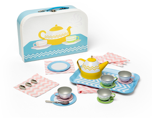 BigJigs set da tè giocattolo in latta - colorato servizio da tè per bambini