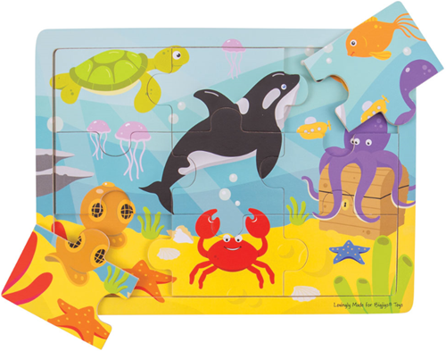 BigJigs puzzle in legno - animali marini - puzzle a vassoio-2
