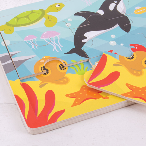 BigJigs puzzle in legno - animali marini - puzzle a vassoio-3