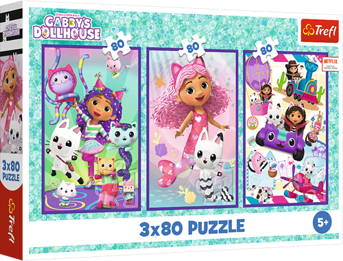 Trefl puzzle Gabby's Dollhouse giorni colorati - 3x80 pezzi FSC