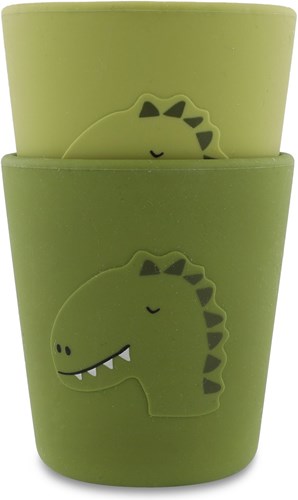 Trixie bicchiere in silicone 2-pack Mr. Dino - bicchieri bambini resistenti verde-2