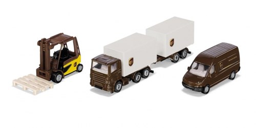 Siku set giocattolo logistica camion UPS con carrello elevatore e rimorchio