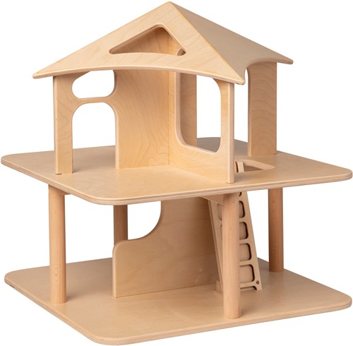Van Dijk Toys giocattoli in legno Casa delle bambole aperta su 4 lati - naturale (adatto per l'asilo nido)
