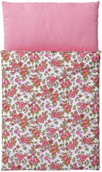 Van Dijk Toys Coperta per carrozzine per bambole in legno - Stampa floreale - Rosa con rosso