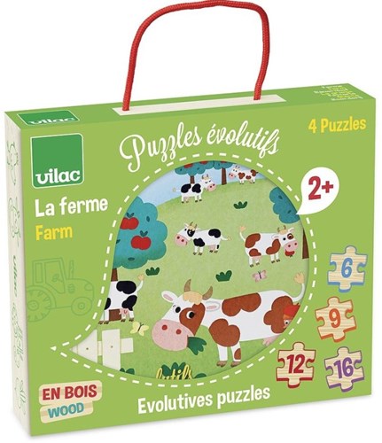 Vilac set puzzle fattoria - giocattolo educativo con 4 puzzle
