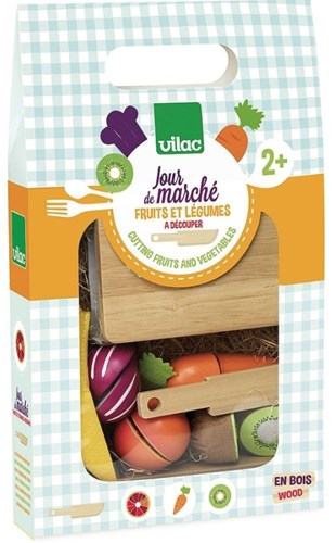 Vilac giocattolo in legno frutta e verdura tagliata con tagliere
