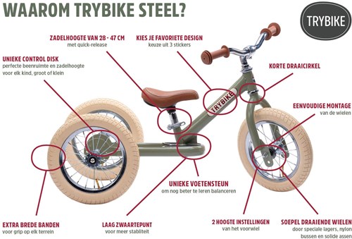 Trybike loopfiets 2 in 1 Steel - vintage rood